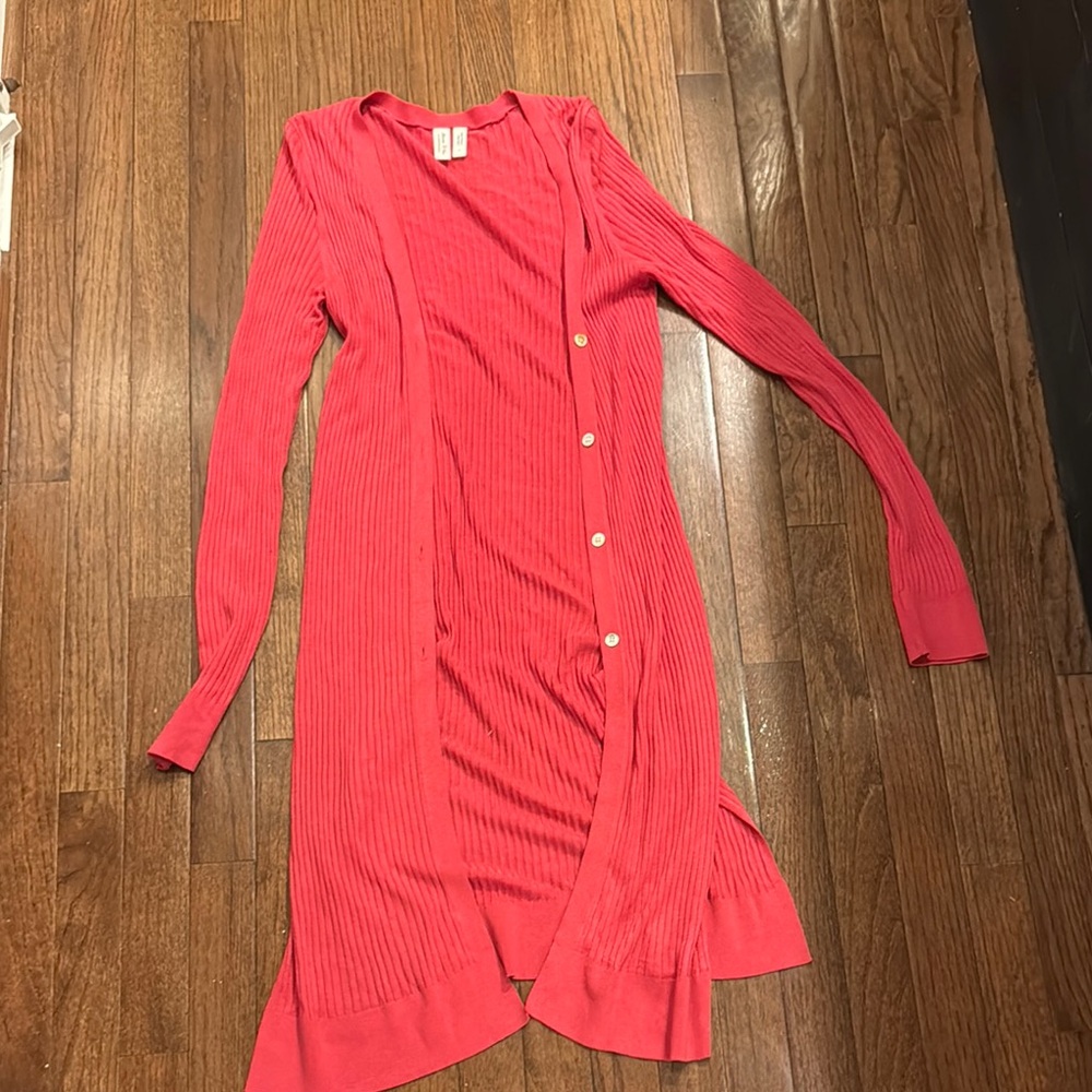 Meadow Rue by Anthropologie Coral Long Cardigan with Buttons Small